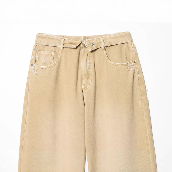 Damen 10+ hochtaillierte weite Culotte-Jeans mit lässiger Used-Optik und gekürztem Bein Drune