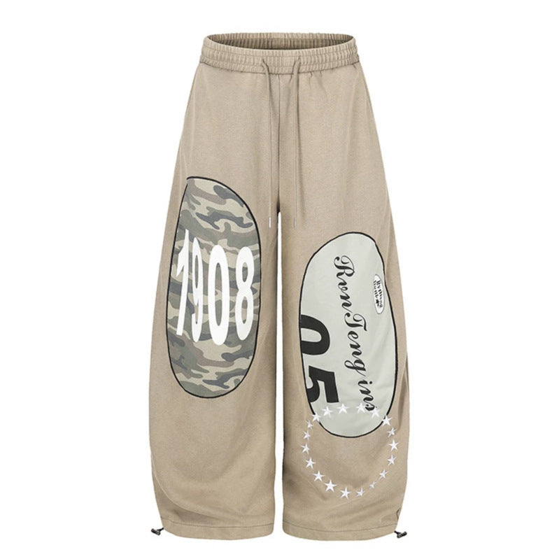 Damen Locker geschnittene Jogginghose mit Camouflage‑Patches und Kordelzug Drune