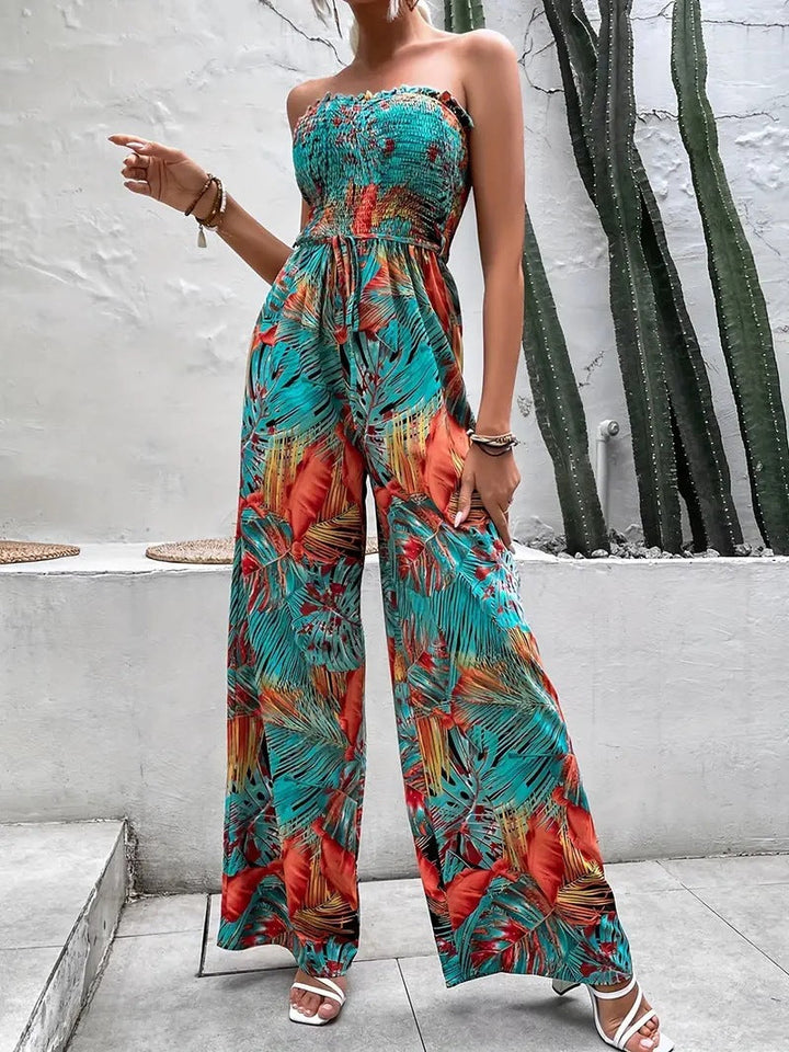 Damen One-Shoulder Jumpsuit mit floralem Design und elastischem Oberteil Drune