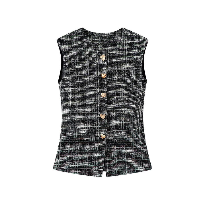 Damen elegante Karohose mit schmalem Schnitt und dekorativen Knöpfen Drune