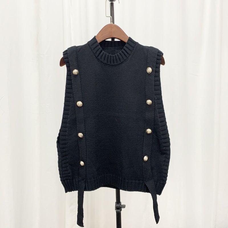 Damen Strickweste mit Knopfverschlüssen und seitlichen Bändern Drune