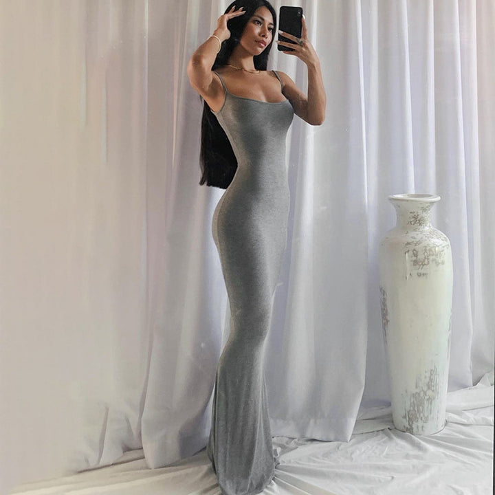 Damen Elegantes Maxikleid mit schmalem Schnitt und verstellbaren Spaghettiträgern Drune