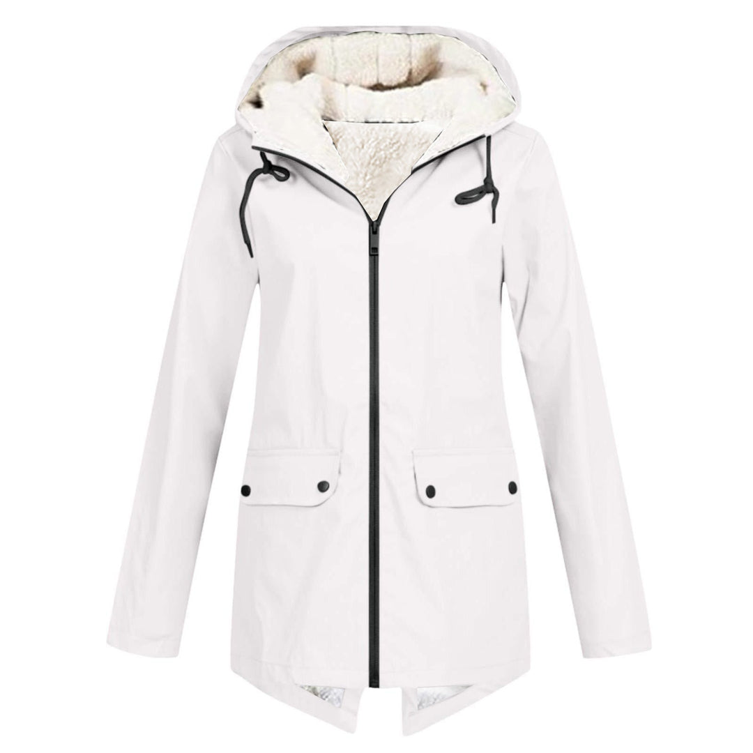Damen wetterfeste und gefütterte Regenjacke mit verstellbarem Kapuzenkragen Drune
