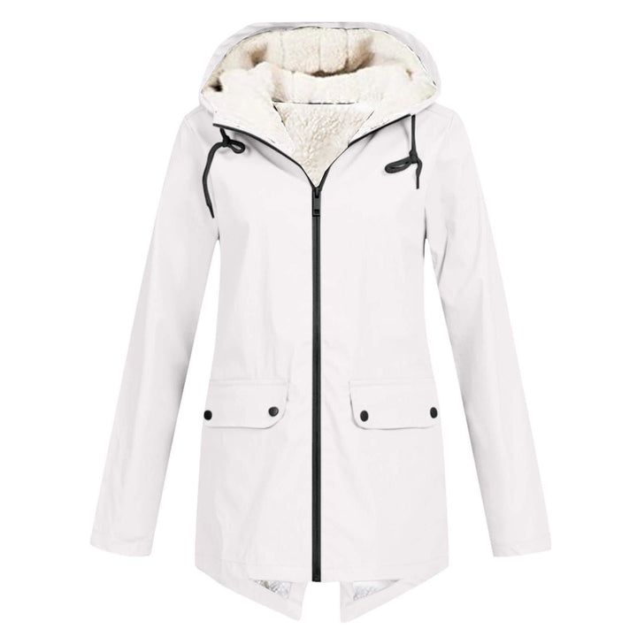 Damen wetterfeste und gefütterte Regenjacke mit verstellbarem Kapuzenkragen Drune