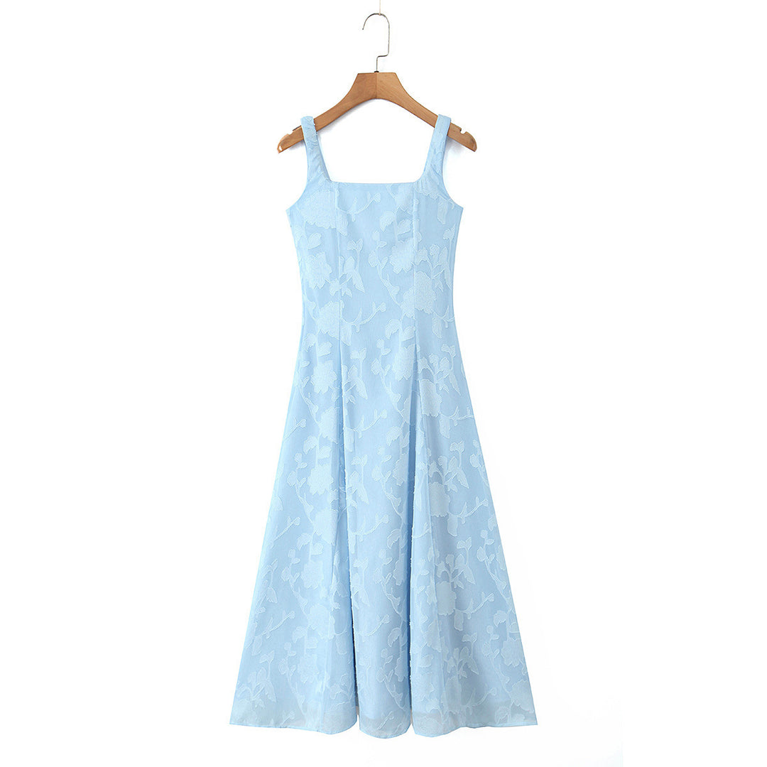 Damen Maxikleid mit floralem Reliefmuster und eleganten Trägern Drune