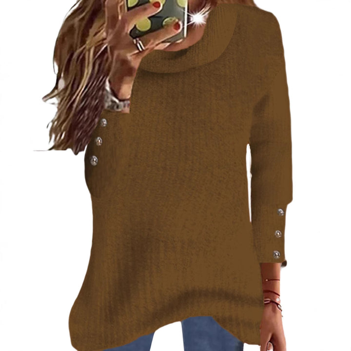 Damen Locker Feinstrickpullover mit Rundhalsausschnitt und dekorativer Knopfblende an den Ärmeln Drune