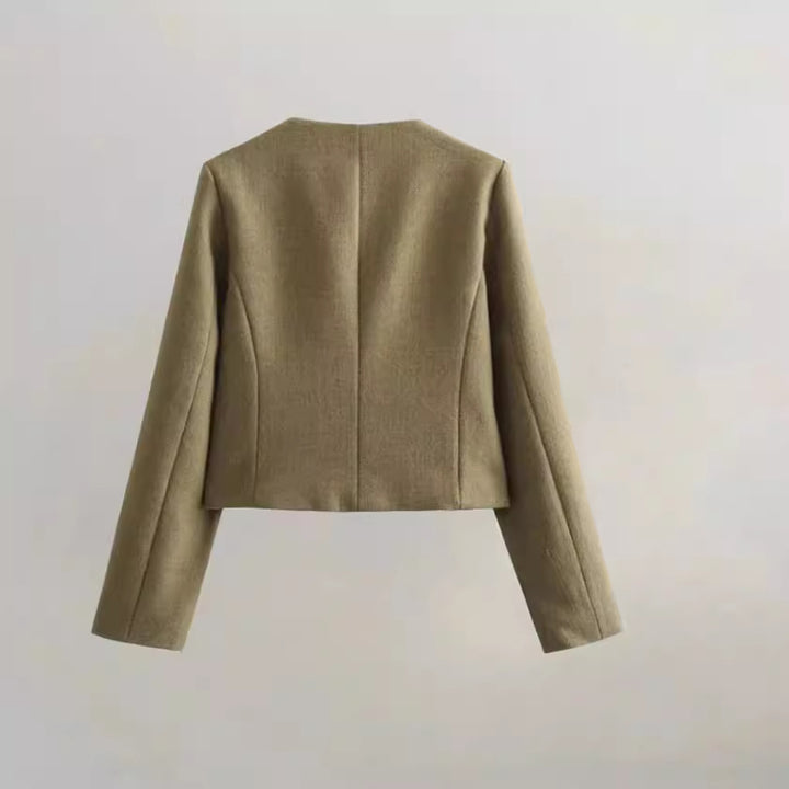 Damen kurzärmlige Utility-Jacke mit aufgesetzten Taschen und dekorativen Knöpfen Drune