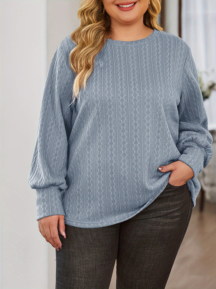 Damen Texturierter Oversize-Strickpullover mit Rundhalsausschnitt und Ballonärmeln Drune