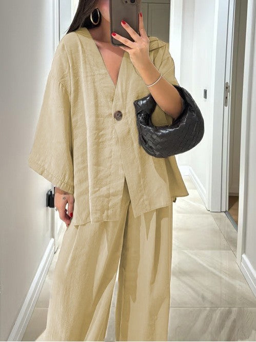 Damen lässiges Two-Piece Set mit oversized Schnitt und Knopfverschluss Drune