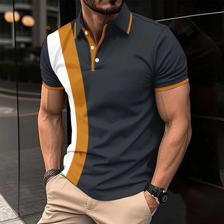 Herren kurzärmeliges Poloshirt mit modernen Farbblocks und atmungsaktivem Material Drune