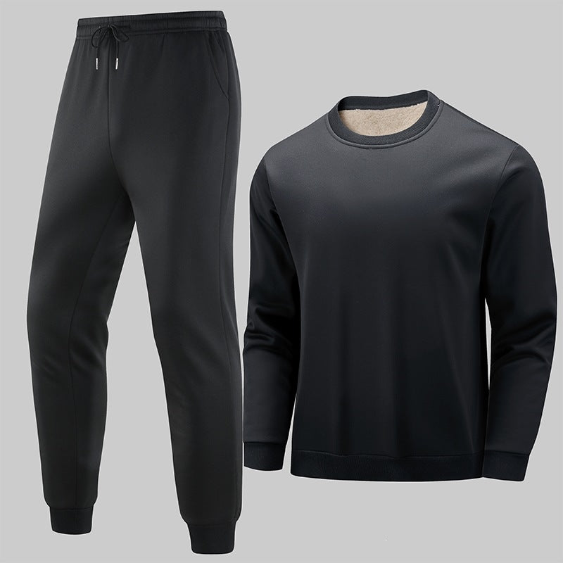 Herren Thermo‑Fleece Lounge‑Set mit Rundhals-Pullover & tapered Jogginghose Drune