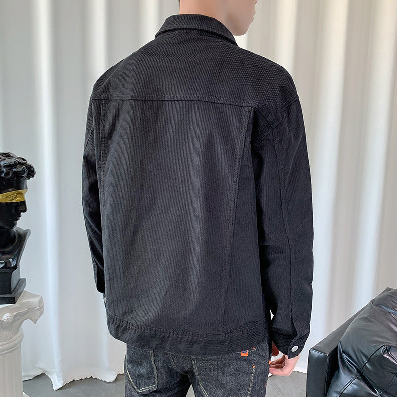 Herren Cordjacke im Worker‑Blouson‑Stil mit Metallknopf‑Verschluss und aufgesetzten Taschen Drune