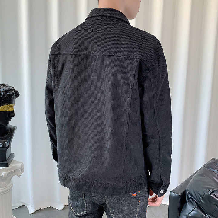 Herren Cordjacke im Worker‑Blouson‑Stil mit Metallknopf‑Verschluss und aufgesetzten Taschen Drune