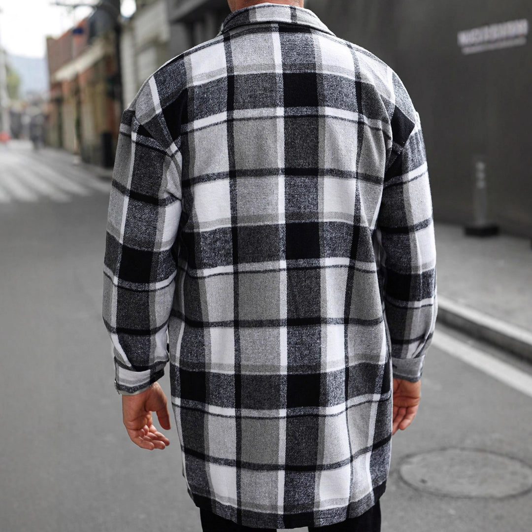 Herren nan kariertes Longline-Überhemd mit aufgesetzten Brusttaschen und Knopfleiste Drune