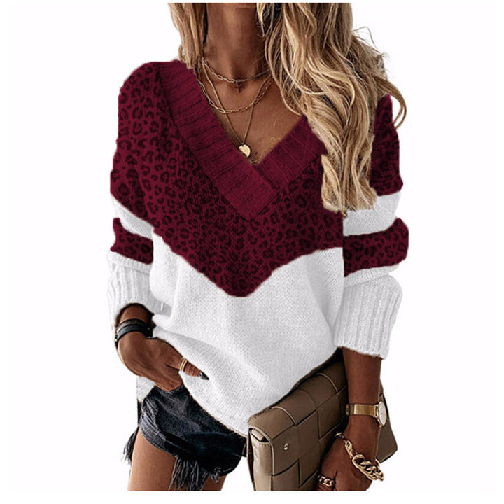 Damen nan V-Ausschnitt Strickpullover mit Chevron-Muster und Oversize-Schnitt Drune
