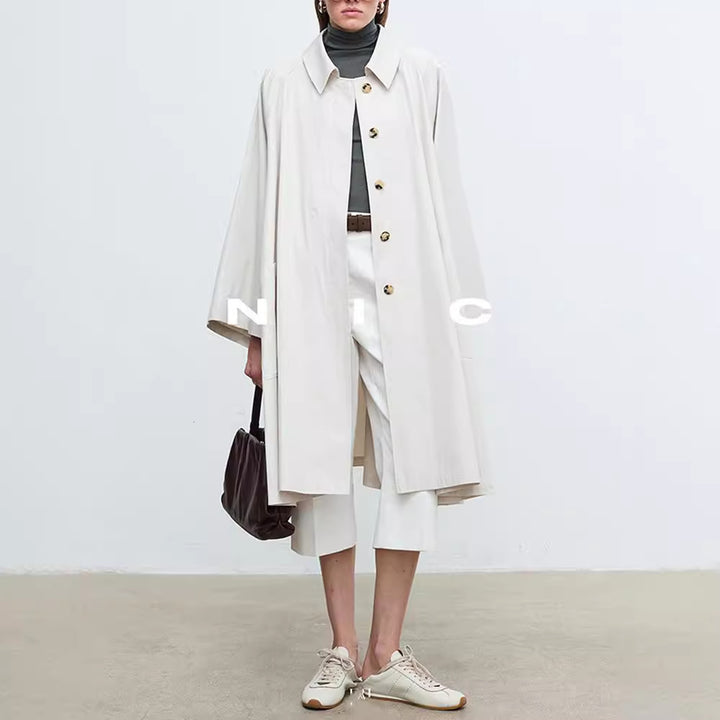 Damen lässiger Trenchcoat mit übergroßen Ärmeln und Button-Details Drune
