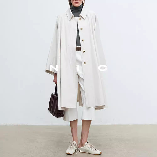 Damen lässiger Trenchcoat mit übergroßen Ärmeln und Button-Details Drune