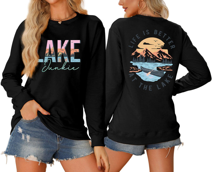 Damen Langarmshirt mit kreativem Lake-Motiv und lässiger Passform Drune