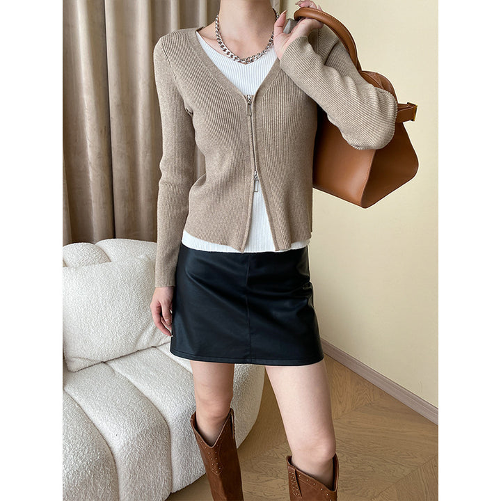Damen Strickjacke mit kontrastierendem Reißverschluss Drune