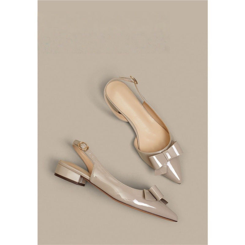 Damen Elegante spitz zulaufende Slingback-Pumps im Vintage‑Look mit niedrigem Blockabsatz und Schleifenapplikation Drune