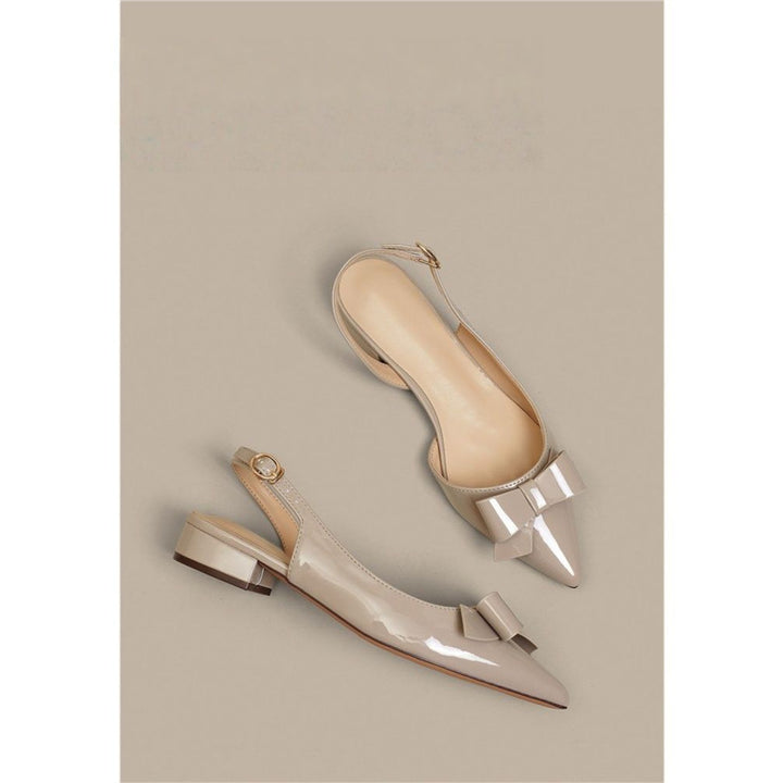 Damen Elegante spitz zulaufende Slingback-Pumps im Vintage‑Look mit niedrigem Blockabsatz und Schleifenapplikation Drune