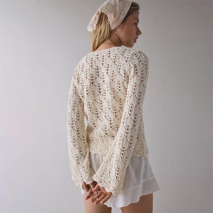 Damen luftiger Häkelstrick-Cardigan Drune