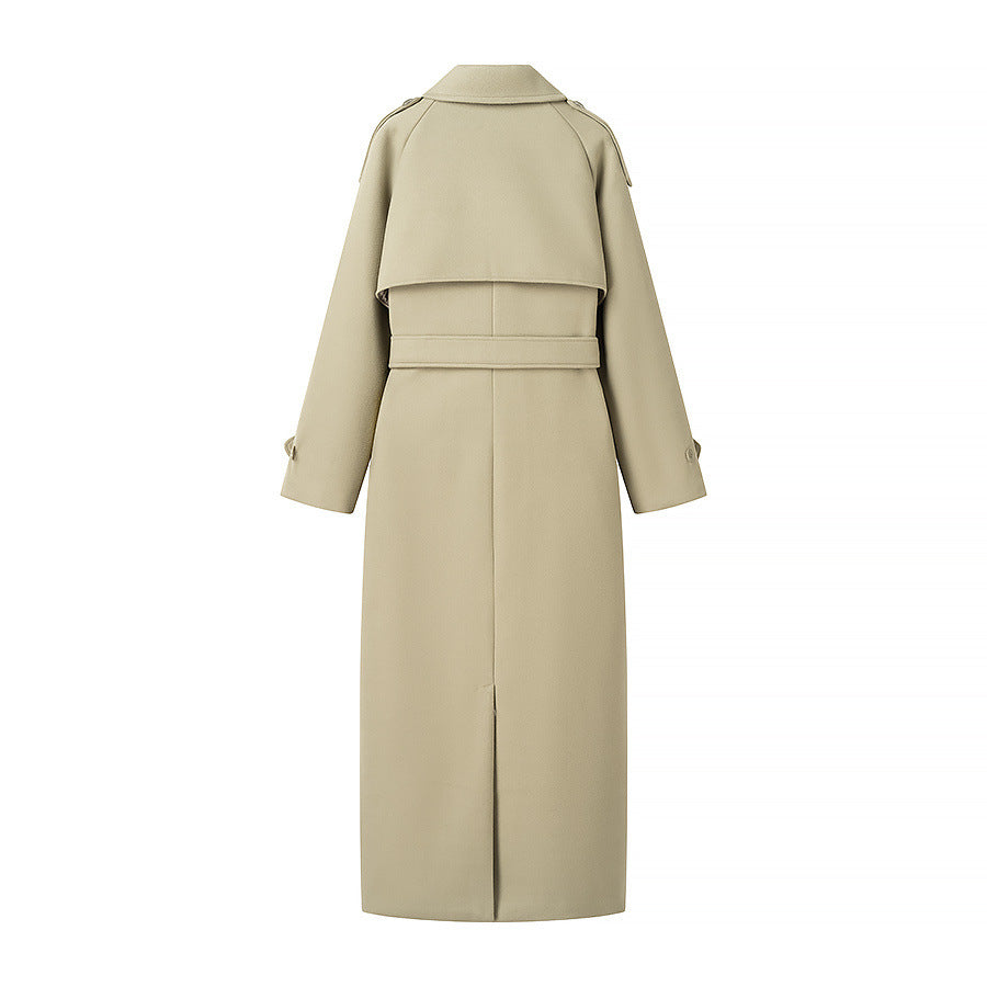 Damen nan maxi Trenchcoat mit doppelreihiger Knopfleiste, Bindegürtel und Epauletten Drune