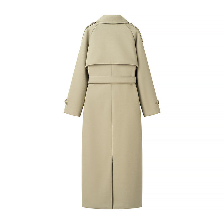 Damen nan maxi Trenchcoat mit doppelreihiger Knopfleiste, Bindegürtel und Epauletten Drune