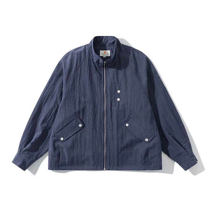 Herren Leichte Windjacke mit Stehkragen, Raglanärmeln und Druckknopf-Taschen Drune