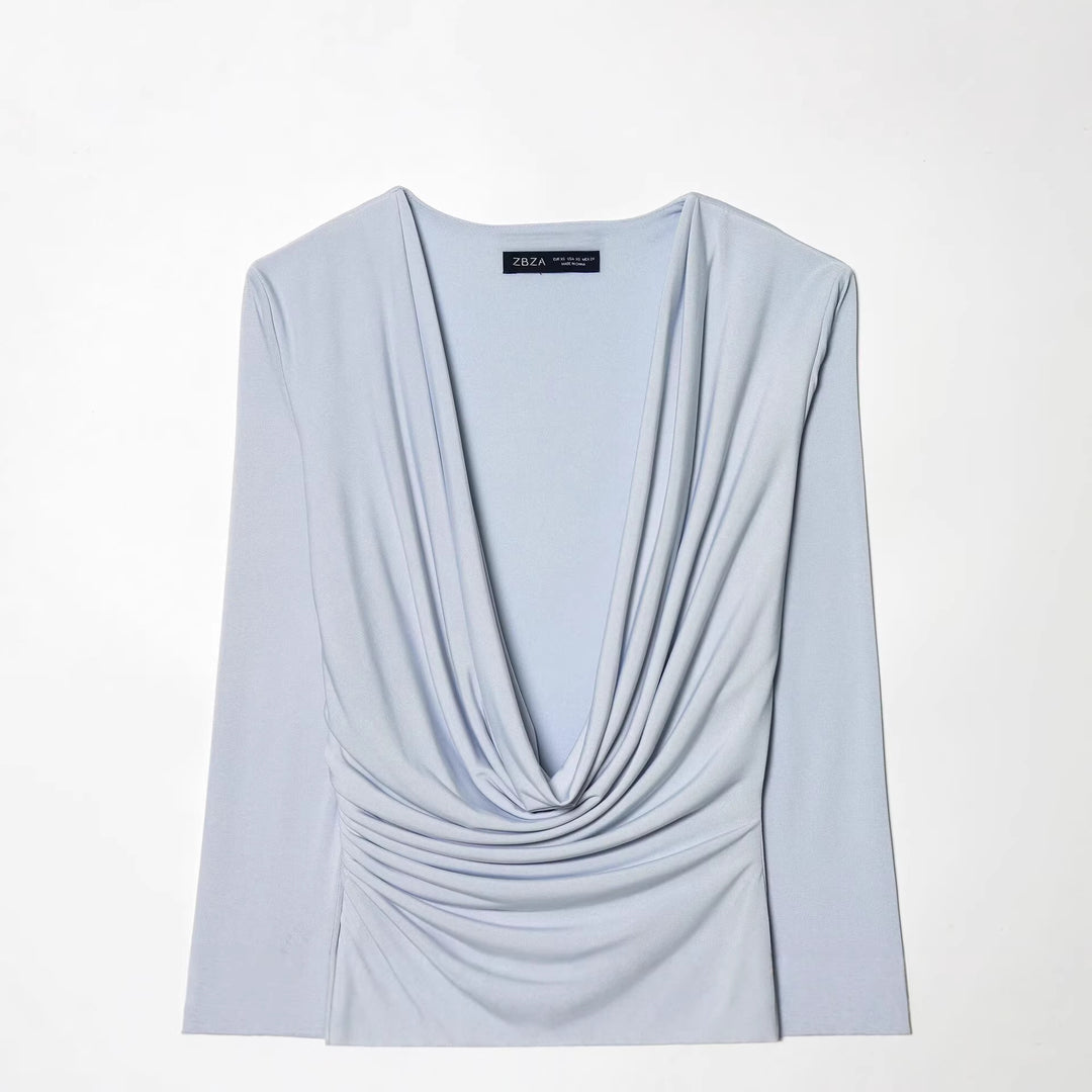 Damen Drapiertes Jersey-Minikleid mit tiefem Wasserfall-Ausschnitt und seitlicher Kordel Drune