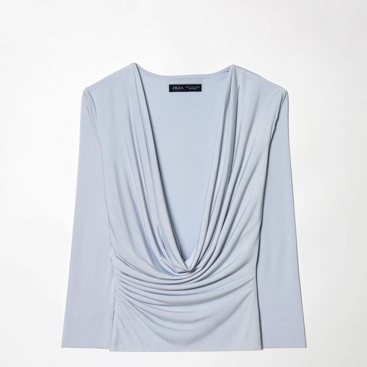 Damen Drapiertes Jersey-Minikleid mit tiefem Wasserfall-Ausschnitt und seitlicher Kordel Drune