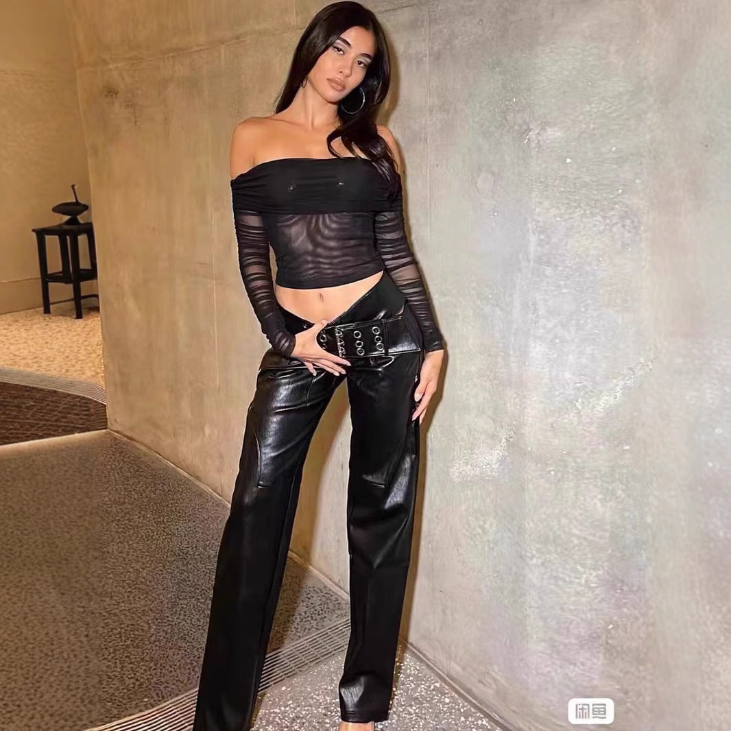 Hochtaillierte Utility-Hosen aus Kunstleder für Damen Drune