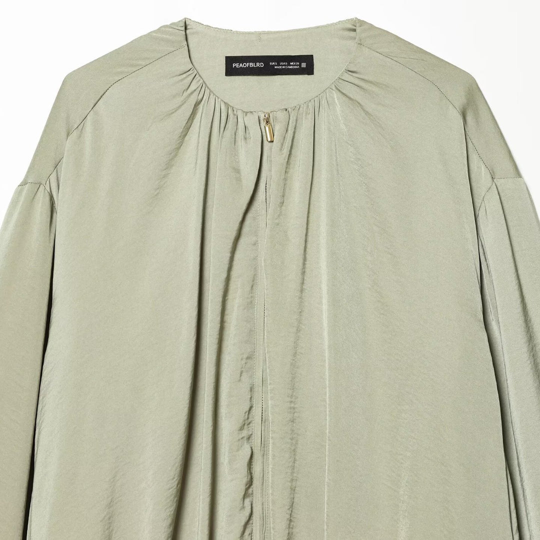 Damen Leichte Cropped-Blousonjacke mit Rundhals, Ballonärmeln und Tunnelzugsaum Drune