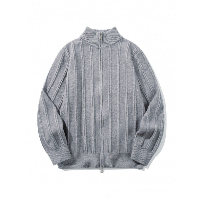 Unisex Reißverschluss-Strickjacke mit Stehkragen und vertikaler Struktur Drune