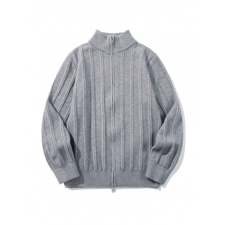 Unisex Reißverschluss-Strickjacke mit Stehkragen und vertikaler Struktur Drune