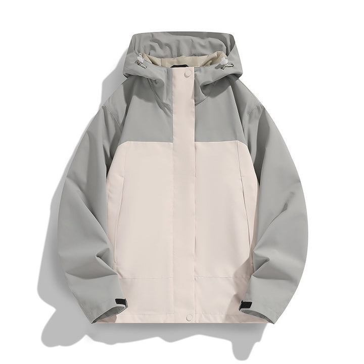 Herren Zweifarbige Softshell-Fieldjacke mit Kapuze, winddichtem Obermaterial und minimalistischen Eingriffstaschen Drune