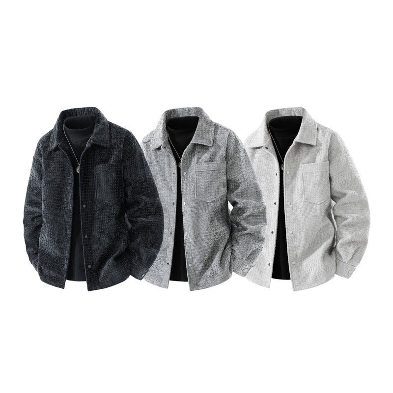 Herren strukturierte Overshirt-Jacke aus Waffelstrickoptik mit Druckknopfverschluss und Brusttasche Drune