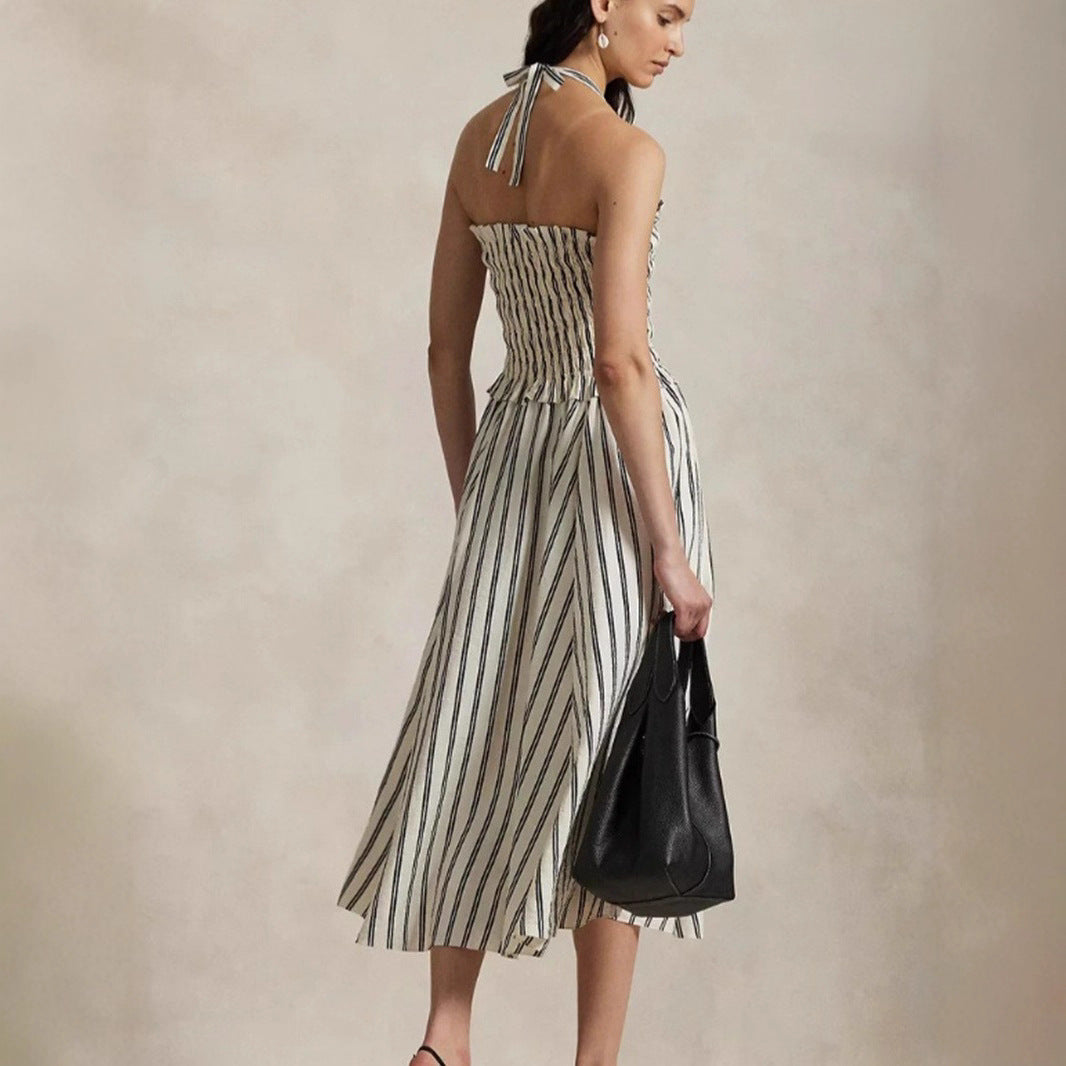 Damen nan Midikleid mit gerafftem Smock-Oberteil, abnehmbarem Neckholder und Eingrifftaschen Drune