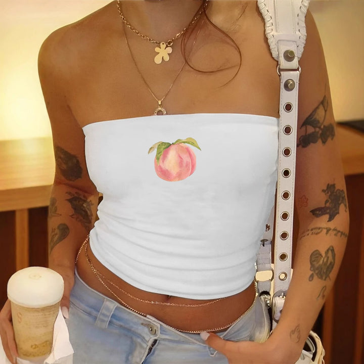 Damen Bandeau-Oberteil mit fruchtigem Motiv und figurbetontem Schnitt Drune