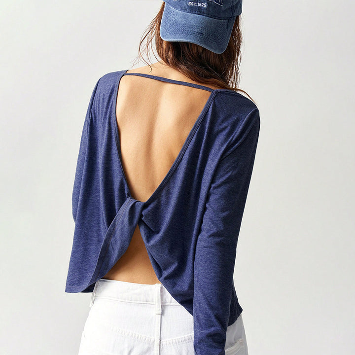 Damen legeres Cropped-Longsleeve mit weiter Oversize-Passform und gerundetem Saum Drune