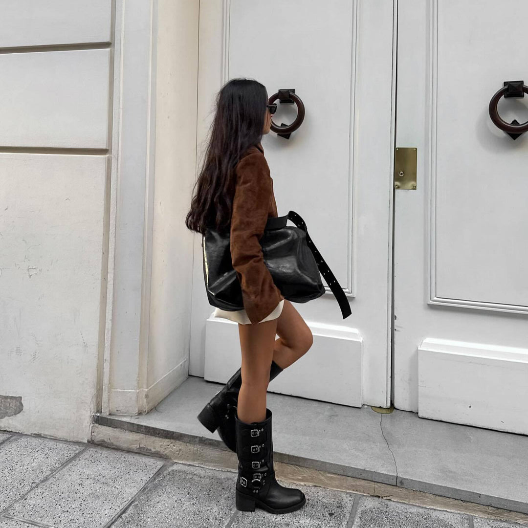 Damen Wildlederjacke mit modernem Stehkragen Drune