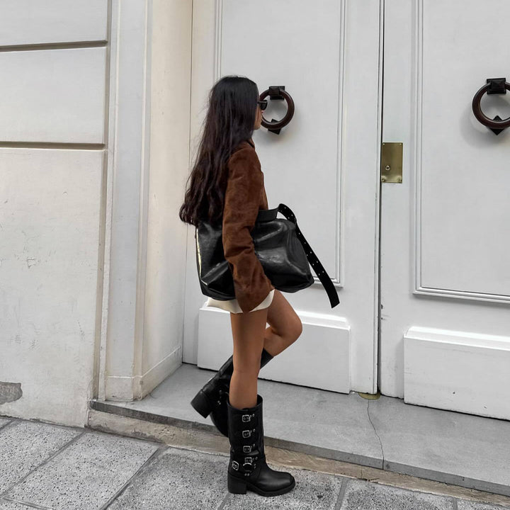 Damen Wildlederjacke mit modernem Stehkragen Drune