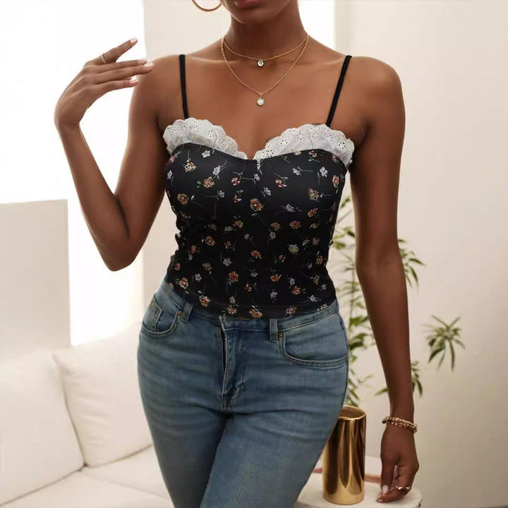 Damen Spitzen-Cami-Top mit floralem Design Drune