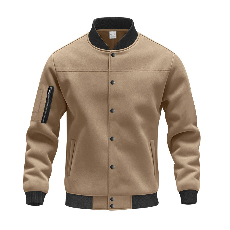 Herren Varsity-Bomberjacke mit Druckknopfverschluss, Ärmeltasche und gerippten Bündchen Drune