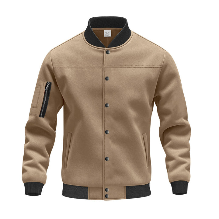 Herren Varsity-Bomberjacke mit Druckknopfverschluss, Ärmeltasche und gerippten Bündchen Drune