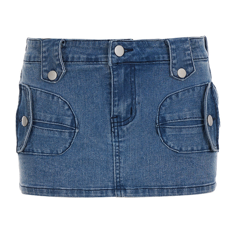 Damen Jeansrock mit aufgesetzten Taschen und knopfdetails Drune