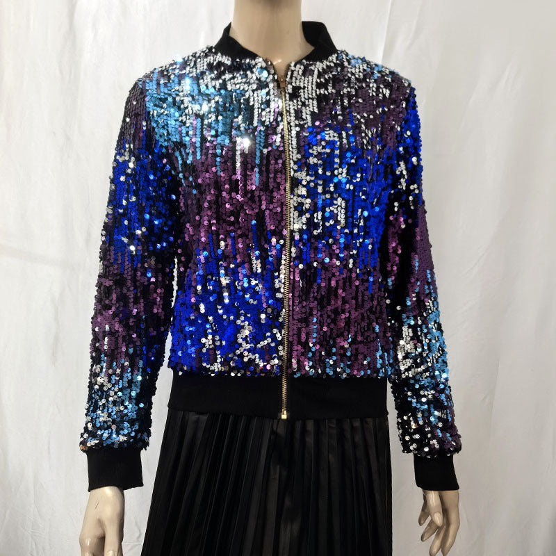 Damen Glitzernde Bomberjacke mit sportlichen Strickdetails Drune