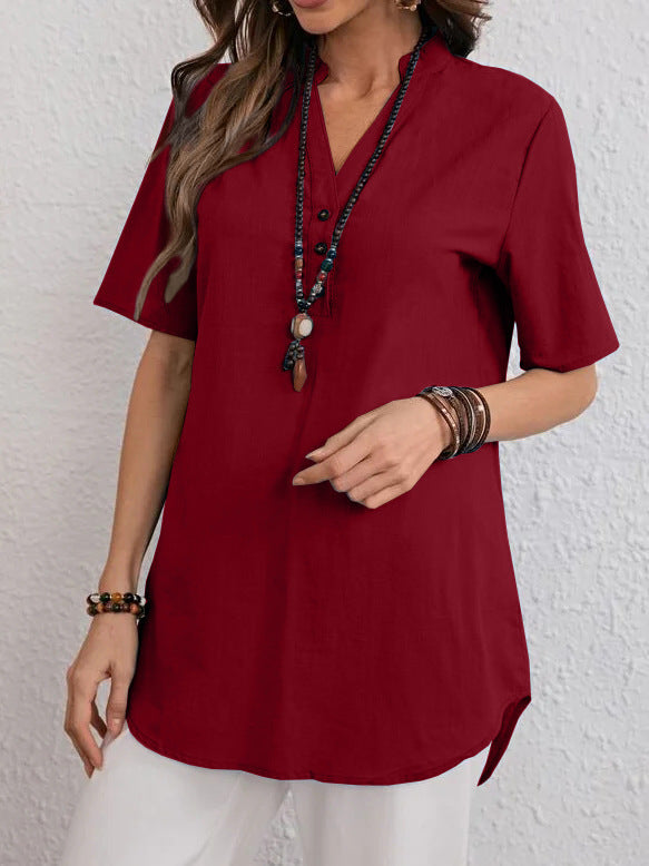 Damen kurzärmliges Blusenshirt mit modernen Druckknöpfen und angenehmem Schnitt Drune