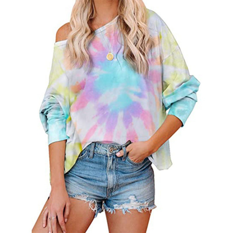 Damen Lockere Batikbluse mit weitem Schnitt und asymmetrischem Saum Drune