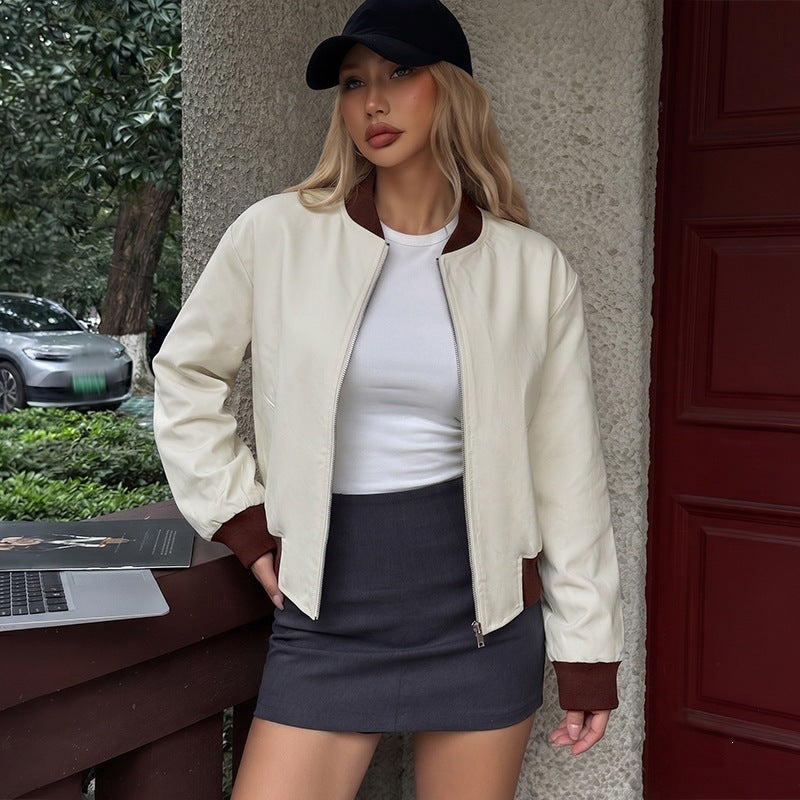 Damen Modische Bomberjacke mit Farbkontrast Drune